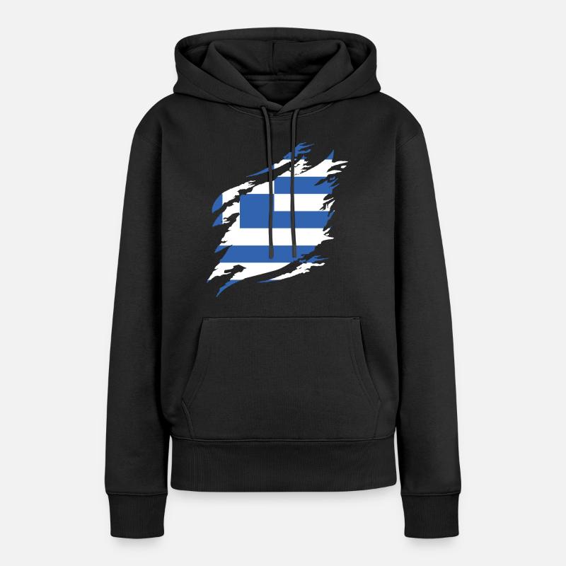 Grèce Drapeau Hellas Athènes Drapeau grec - Sweat à capuche Premium bio Femme - noir
