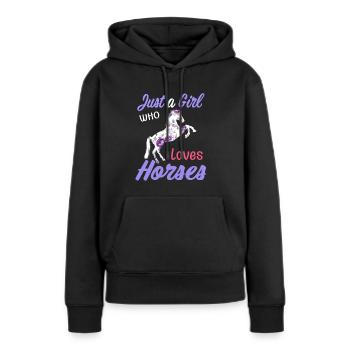 Juste une fille qui aime les chevaux - Sweat à capuche Premium bio Femme - noir - Devant - Julia (174cm)