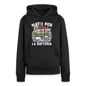 Né pour jouer de la batterie - Sweat à capuche Premium bio Femme - noir - Devant - Julia (174cm)