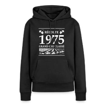 Récolte 1975 - Sweat à capuche Premium bio Femme - noir - Devant - Julia (174cm)