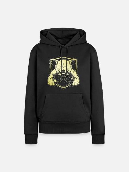 Eisbär Polar Bär Boxer - Frauen Premium Bio Hoodie - Schwarz