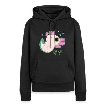 Axolotl doux - Sweat à capuche Premium bio Femme - noir - Devant - Julia (174cm)