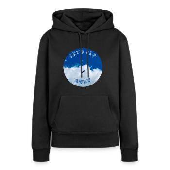 Lasst uns wegfliegen, das Thema mit dem Flugzeug am Himmel. Luftfahrt - Frauen Premium Bio Hoodie - Schwarz - Vorne - Julia (174cm)