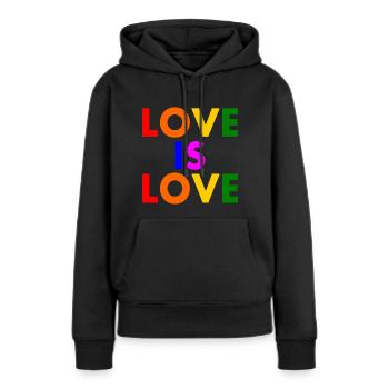 Love is love - Sweat à capuche Premium bio Femme - noir - Devant - Julia (174cm)