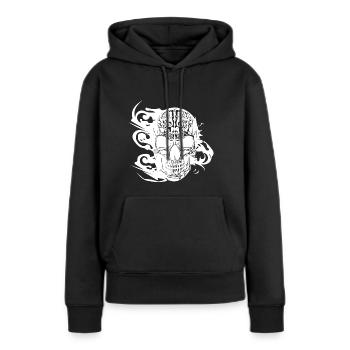 Brennender grinsender Tattoo Schädel - Frauen Premium Bio Hoodie - Schwarz - Vorne - Julia (174cm)