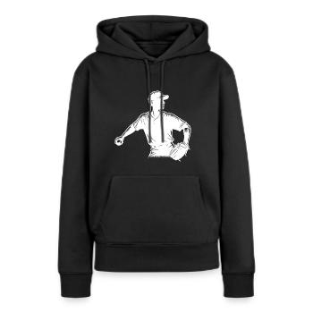 Joueur de baseball avec balle et gant de baseball - Sweat à capuche Premium bio Femme - noir - Devant - Julia (174cm)