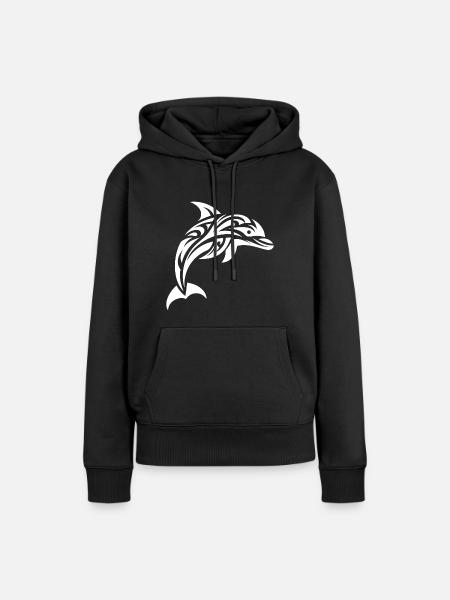 Springender süßer Tattoo Delfin - Frauen Premium Bio Hoodie - Schwarz