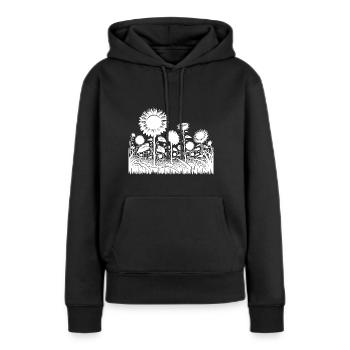 Sonnenblumen auf einem großen Feld - Frauen Premium Bio Hoodie - Schwarz - Vorne - Julia (174cm)