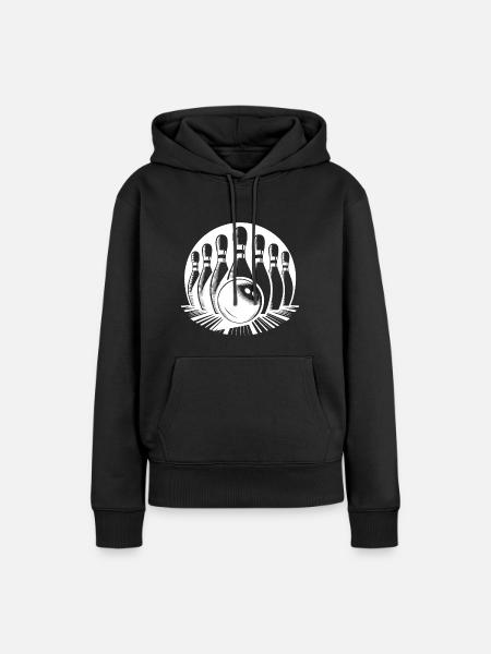 Bowlingkugel trifft Bowling Pins - Frauen Premium Bio Hoodie - Schwarz