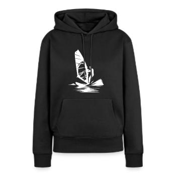 Surftechnik mit Windkraft Wind und Meeresbrise - Frauen Premium Bio Hoodie - Schwarz - Vorne - Julia (174cm)