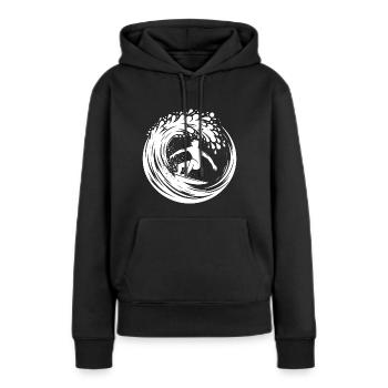 Wellen Surfboard und Surfer im Wellen Tunnel - Frauen Premium Bio Hoodie - Schwarz - Vorne - Julia (174cm)