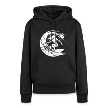 Elegante Surferin mit Surfbrett im Wellen Tunnel - Frauen Premium Bio Hoodie - Schwarz - Vorne - Julia (174cm)