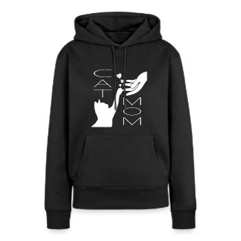 Maman chat avec coeurs - Sweat à capuche Premium bio Femme - noir - Devant - Julia (174cm)