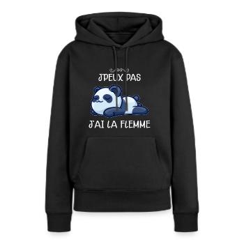 Panda humour je peux pas j'ai la flemme - Sweat à capuche Premium bio Femme - noir - Devant - Julia (174cm)
