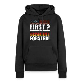 America First Germany - Frauen Premium Bio Hoodie - Schwarz - Vorne - Julia (174cm)