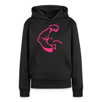 Arm Arm Muskel Bodybuilding logo1 - Frauen Premium Bio Hoodie - Schwarz - Vorne - Julia (174cm)