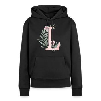 Letter L with flowers - Women’s Premium Organic Hoodie - black - Front - Julia (174cm)