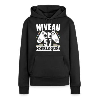 Niveau 57 Ans Débloqué Enfin Adulte Cadeau - Sweat à capuche Premium bio Femme - noir - Devant - Julia (174cm)