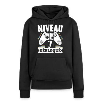 Niveau 7 Ans Débloqué Enfin Adulte Cadeau - Sweat à capuche Premium bio Femme - noir - Devant - Julia (174cm)