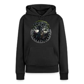 Wikinger Valhalla Wolf Odins - Frauen Premium Bio Hoodie - Schwarz - Vorne - Julia (174cm)