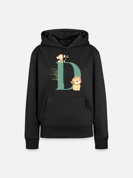 Buchstabe d grüne Dschungeltiere - Frauen Premium Bio Hoodie - Schwarz