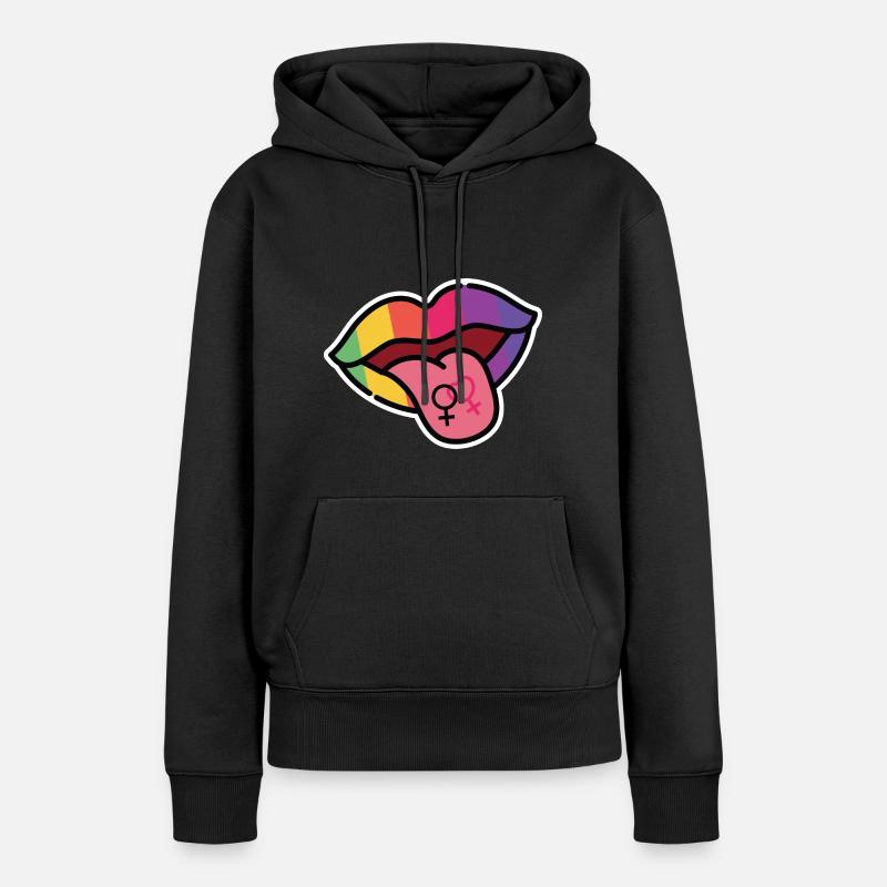 Lesbienne, Bouche, Langue, Drapeau arc-en-ciel, CSD - Sweat à capuche Premium bio Femme - noir