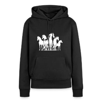 Knuffige Pferdebande Pferde auf dem Reitplatz - Frauen Premium Bio Hoodie - Schwarz - Vorne - Julia (174cm)