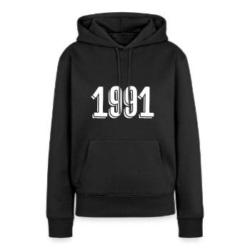 Année de naissance 1991 Date de naissance - Sweat à capuche Premium bio Femme - noir - Devant - Julia (174cm)