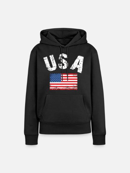 USA Flagge - Dame Premium hoodie, økologisk bomuld - sort