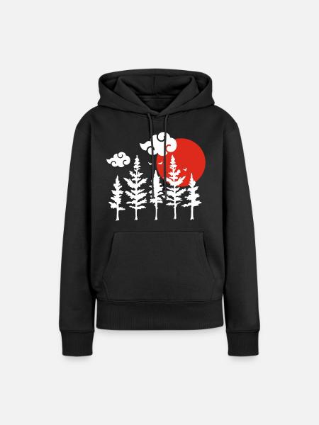 Weiße Bäume und rote Sonne - Frauen Premium Bio Hoodie - Schwarz
