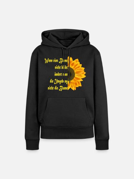 Sonnenblume trifft Textkunst - Frauen Premium Bio Hoodie - Schwarz