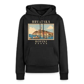 Kroatien Rovinj Vintage Reisemarke - Frauen Premium Bio Hoodie - Schwarz - Vorne - Julia (174cm)