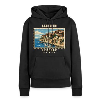 Bulgarien Nessebar Vintage Reisemarke - Frauen Premium Bio Hoodie - Schwarz - Vorne - Julia (174cm)