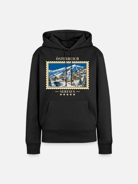 Österreich Serfaus Winter Vintage Reisemarke - Frauen Premium Bio Hoodie - Schwarz