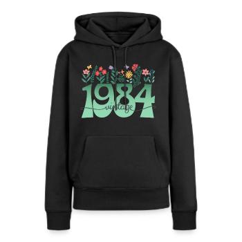 Muster Blumen 1984 Geburtstagsfeier Frau 40 Jahre - Frauen Premium Bio Hoodie - Schwarz - Vorne - Julia (174cm)