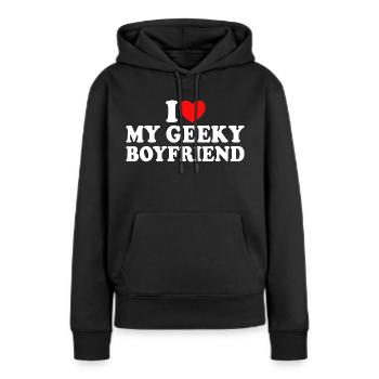 J'aime Mon Petit Ami Geek J'Adore Mon Copain Geek - Sweat à capuche Premium bio Femme - noir - Devant - Julia (174cm)