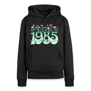 Blumen 1985 Geburtstagsfrau 40 Jahre - Frauen Premium Bio Hoodie - Schwarz - Vorne - Julia (174cm)