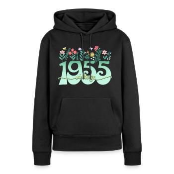Blumenmuster 1955 Geburtstagsfeier Frau 70 Jahre - Frauen Premium Bio Hoodie - Schwarz - Vorne - Julia (174cm)