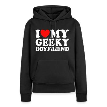 J'aime Mon Petit Ami Geek J'Adore Mon Copain Geek - Sweat à capuche Premium bio Femme - noir - Devant - Julia (174cm)