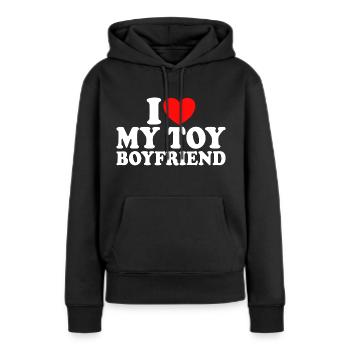 Adore Mon Copain Humour J'aime Mon Petit Ami - Sweat à capuche Premium bio Femme - noir - Devant - Julia (174cm)
