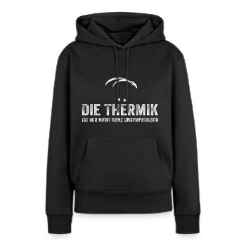 Die Thermik ist mir nicht unsympathisch - Frauen Premium Bio Hoodie - Schwarz - Vorne - Julia (174cm)