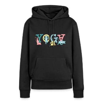 Yoga Katzenfreund Geschenk - Frauen Premium Bio Hoodie - Schwarz - Vorne - Julia (174cm)