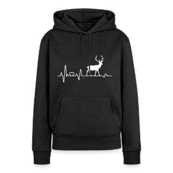 Battements de coeur Cerf EKG Rouge - Sweat à capuche Premium bio Femme - noir - Devant - Julia (174cm)