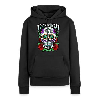Trick Or Treat - Skull - Halloween - Sweat à capuche Premium bio Femme - noir - Devant - Julia (174cm)