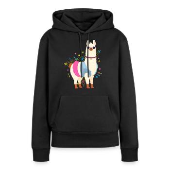 90s Style Llama - Sweat à capuche Premium bio Femme - noir - Devant - Julia (174cm)
