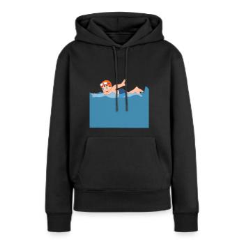 Dessin animé nageur vagues mer crawl cadeau - Sweat à capuche Premium bio Femme - noir - Devant - Julia (174cm)