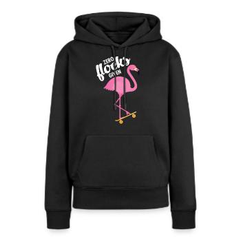 Zero Flocks Given . Flamingo With Skateboard - Frauen Premium Bio Hoodie - Schwarz - Vorne - Julia (174cm)