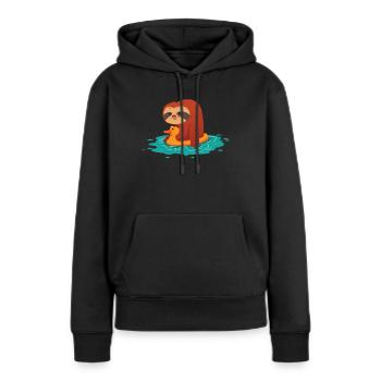 lustiges pool party faultier sommer design - Frauen Premium Bio Hoodie - Schwarz - Vorne - Julia (174cm)