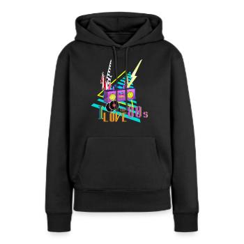 J'adore les années 80 j'aime la fête des années 80 stéréo - Sweat à capuche Premium bio Femme - noir - Devant - Julia (174cm)