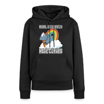 Wahre Einhörner haben Kurven - Frauen Premium Bio Hoodie - Schwarz - Vorne - Julia (174cm)